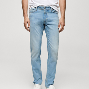 Jeans en denim uni pour hommes et garçons, coupe droite, respirant, style streetwear hip-hop, avec rivets, 100% coton, léger, de marque - Product Image 4