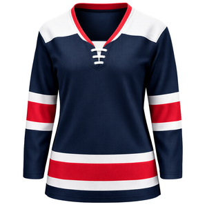 Camiseta de Hockey sobre Hielo para Mujer, Estilo Equipo Azul Marino y Rojo, Transpirable, Deportiva, Manga Larga, Uniforme de Alto Rendimiento, 100% - Product Image 2