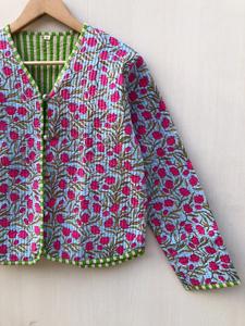 Veste matelassée réversible à imprimé floral bohème pour femme, imprimée à la main, style indien vintage, manches longues, en coton, pour l'hiver - Product Image 3