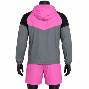 Ensemble de veste coupe-vent unisexe rose et gris à blocs de couleur avec capuche, résistant à l'eau, pour toutes les saisons, vêtements d'extérieur, coupe classique - Product Image 2