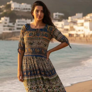 Vintage Floral <b>Boho</b> Maxi <b>Dress</b> for Women – Ethnic Printed Long <b>Dress</b> Cottage core <b>Summer</b> Casual Wear Vacation Cotton Maxi <b>Dress</b> - Product Image 1