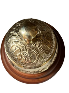 <b>Brass</b> Service <b>Bell</b> Vintage Reception Counter <b>Bell</b> Decorative Hotel Desk <b>Bell</b> Call <b>Bell</b> with Wooden Base for Restaurant Office - Product Image 2