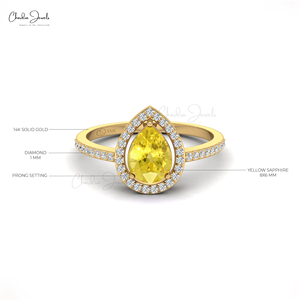 Anillo de Lujo de Oro Amarillo de 14K con Diamantes y Zafiro Amarillo Corte Pera de 8x6MM, Anillo de Boda, Proveedor de Joyería Fina en Alibaba - Product Image 3