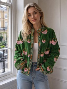 Veste Kimono Réversible Bohème de Luxe en Velours Vert Brodé Suzani pour Femme, Manteau Floral Premium, Blazer de Festival - Product Image 1