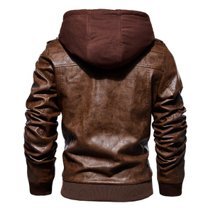 Veste en cuir à capuche pour homme, style motard, fermeture éclair, coupe ajustée, pour l'automne - Product Image 3