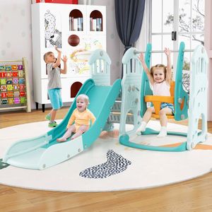 Set Altalena e Scivolo per Bambini con Canestro da Basket Regolabile, Scivolo Extra Lungo e Sedile Altalena Confortevole - Product Image 2