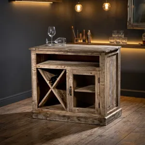Armoire à vin vintage en bois avec porte en verre, étagère de rangement, armoire de bar rustique pour salon, salle à manger - Product Image 3