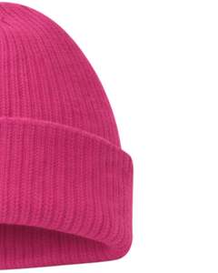 Bonnet en tricot côtelé rose avec logo brodé blanc, chaud et doux en acrylique, personnalisable, unisexe, à revers, pour l'hiver - Product Image 2