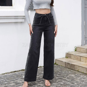 Prix de gros, pantalons en jean personnalisés avec strass, tissu extensible en mélange de coton, avec service de fabrication sous marque privée - Product Image 2