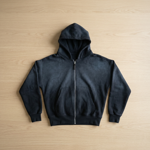 Men's <b>Black</b> <b>Zip</b>-Up <b>Hoodie</b> BoxyFit Fleece <b>Hoodie</b> with Sunfade Washed effect with Metal Zipper <b>Hoodie</b> for Winters - Product Image 1