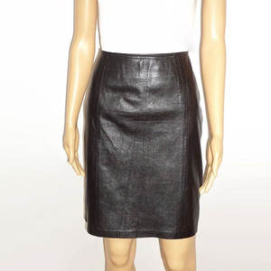 Falda Midi de Cuero Genuino Ecológico de Alta Tendencia para Oficina y Uso Casual, Nueva Llegada, Color Sólido, Cintura Alta - Product Image 1