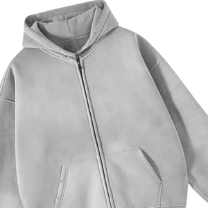 Sweat-shirt gris zippé pour homme, coupe oversize streetwear, en molleton de coton épais, épaules tombantes, uni, style vintage, coupe ample, personnalisable - Product Image 6