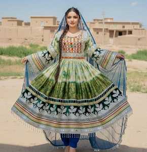 Salwar Kameez Afgano Kuchi Hecho a Mano, Étnico, Tribal, Tradicional, Bordado, de Seda Georgette, Ajustado, para Fiesta, Personalizado para Mujer - Product Image 3