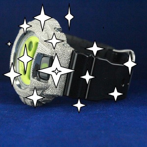 Montre numérique en moissanite, boîtier en acier inoxydable, bracelet en caoutchouc noir, affichage LED - Product Image 2