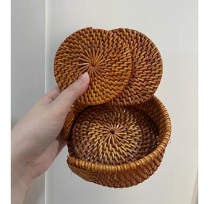 High Quality Rattan Coaster Farmhouse <b>Round</b> Rattan <b>Placemats</b> With Holder Rattan <b>Placemat</b> Decor Coaster - Product Image 1