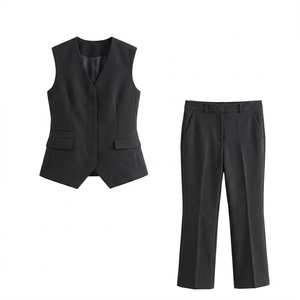 Ensemble 2 pièces style urbain en gros, gilet moderne à col en V et pantalon droit, fournisseur de vêtements urbains personnalisés - Product Image 6