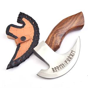 Hache à pizza Viking en acier forgé à haute teneur en carbone de qualité industrielle, manche en bois de rose gravé, couteau à pizza en cuir – Vente chaude - Product Image 5