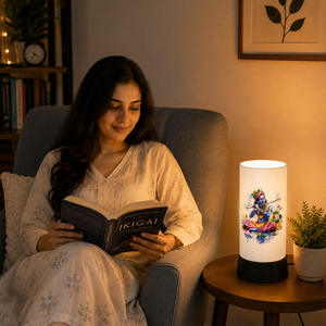 Lord Krishna Flute LED Table <b>Lamp</b> Colorful Spiritual Night Light Peacock <b>Feather</b> Design for Bedroom Temple Living Temple Room - Product Image 2
