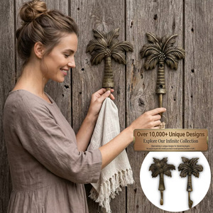 Gancho de Pared Vintage con Forma de Palmera, de Hierro Fundido, Impermeable, Ecológico, Autoadhesivo, Perchero Retro Decorativo con Forma de Planta, Gancho Individual - Product Image 3