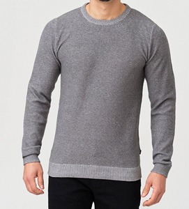 Pull en maille gris à col rond pour homme, coupe classique, couleur unie, décontracté, 100 % coton, anti-boulochage, 550 g, logo au dos, automne - Product Image 5