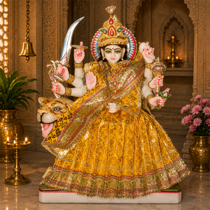 Marble Durga Maa Murti with Singhar | Handcrafted White Marble Durga Mata Statue on Lion by MALIYAS Jaipur India - Product Image 1