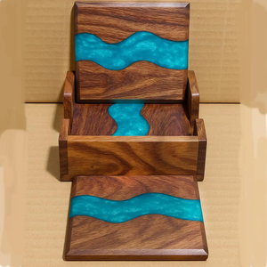 Modern Wooden Resin <b>Edge</b> Coasters Handmade Artistic Drinkware Elegant Rustic Tabletop Decor Stylish Resin Wooden Accessories - Product Image 6