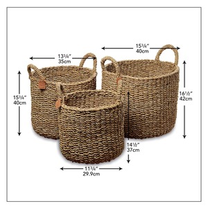 ชุดตะกร้าหวายทรงกลม 3 ใบ สำหรับใช้ภายในอาคาร ตะกร้าเก็บของทำมือ ขายส่ง เป็นมิตรกับสิ่งแวดล้อม ผลิตในเวียดนาม - Product Image 2