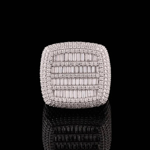 Baguette & Round Cut Moissanite Diamond Dome Engagement <b>Ring</b> Iced Out Style Hip Hop <b>Statement</b> <b>Ring</b> for Men's 925 <b>Silver</b> Jewelry - Product Image 1