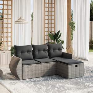 Conjunto de Sofá Modular de Jardín de Ratán Gris, 4 Plazas, con Almacenamiento, Muebles de Exterior, Diseño Contemporáneo - Product Image 3