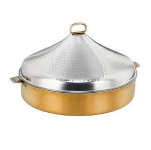 Premium Floral Engraved <b>Buffet</b> Chafing Dish with Gold Base Lift Top Stainless Steel Food <b>Warmer</b> Catering Serving Pot Wok - Product Image 4