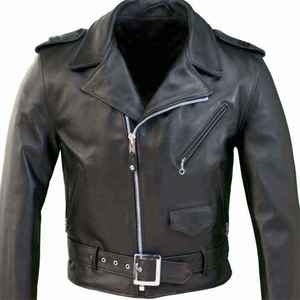 Chaqueta de Motociclista de Cuero Vacuno Genuino para Hombre, Chaqueta de Cuero Negra para Motocicleta, Chaqueta de Cuero Vintage Personalizada OEM para Motociclista - Product Image 1