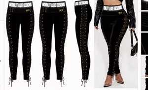 Leggings Skinny Gothiques à Lacets Moonlit Luxe Designs, Pantalon Long Extensible Noir Uni pour Femme, Respirant, Tricoté en Velours - Product Image 5