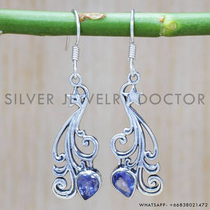 Pendientes de Plata con Topacio Azul en Forma de Pera, Plata 925, Precio al por Mayor, Joyería de Plata - Product Image 2