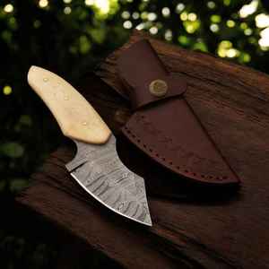 Couteau de chasse à lame fixe en acier Damas, couteau à dépecer avec manche en os, produit professionnel Palace LLC OEM, nouvelle arrivée OEM - Product Image 5