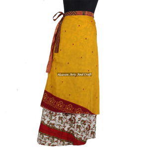 38 Inch Vintage Art <b>Old</b> Silk Sari Double Layer Reversible Sari Magic Women Wrap Around Skirt 2 Layer Reversible Magic Silk Saris - Product Image 4