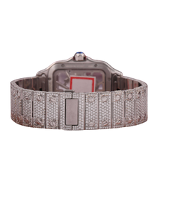 Reloj de pulsera para hombre, hecho a mano en oro blanco, con esfera blanca, diamantes de moissanita VVS de corte redondo, mecánico, totalmente personalizado. - Product Image 4