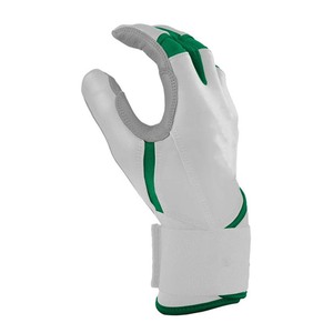 Guantes de bateo blancos con ribete verde, acolchados, de cuero, con cierre de tirar, para entrenamiento, unisex, para adultos - Product Image 2