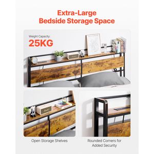 Testiera letto king size regolabile in altezza con ripiano portaoggetti e prese di corrente, mobile da camera autoportante - Product Image 5