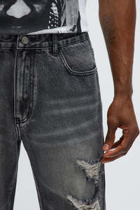 Jeans de Mezclilla para Hombre, Corte Recto, Desgastados y Rotos, Lavado Medio, Estilo Hip Hop, Algodón, Corte Regular, para Otoño - Product Image 2