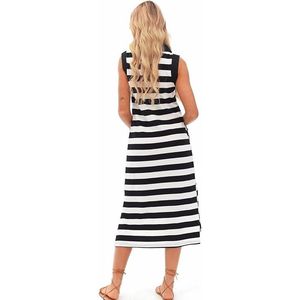 Abito Lungo Estivo da Donna 2025 Senza Maniche con Scollo a V, Vestito Casual a Righe con Tasche, Nero XL - Product Image 4