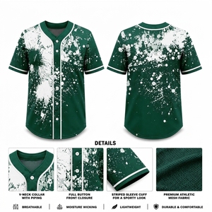 Camiseta de Béisbol Unisex Sublimada con Diseño de Salpicaduras de Pintura, Cuello en V con Botones, Malla Transpirable, Fabricante OEM Personalizado al por Mayor - Product Image 3
