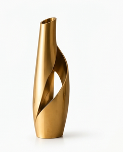 Vase en métal doré spirale creuse haut de gamme, surface sculptée élégante, support à fleurs pour centres de table de mariage, approvisionnement - Product Image 1