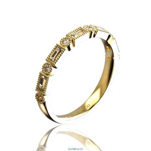 Anillos de Lujo para Mujer Glosbe Co, Corte Esmeralda, Diamante Natural, Oro Sólido de 18K, Certificado, para Uso Diario, Borde Dorado - Product Image 1