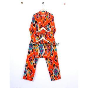 Ensemble de pyjama pour femmes en coton 100% floral bohème de luxe, 2 pièces, vêtements de nuit toutes saisons avec taille élastique - Product Image 4