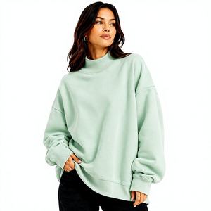 เสื้อสเวตเชิ้ตคอเต่าสีฟ้าอมเขียวสดใสทรงโอเวอร์ไซส์ แขนยาว สไตล์ลำลอง สตรีทแวร์ รับผลิตแบบ OEM ODM ขายส่งเสื้อผ้า - Product Image 3