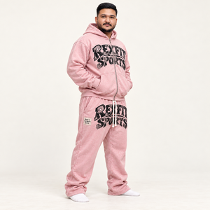REXFIT SPORTS custom label Pink Hooded Sweatshirt Set Cotton French Terry Casual Two Piece <b>Tracksuit</b> <b>winter</b> Wear - Product Image 3