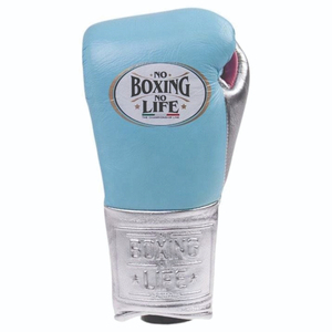 ถุงมือฝึกซ้อม No Boxing No Life สีฟ้าอ่อน สายรัดข้อมือสีเงิน ปรับได้ อุปกรณ์มวยสำหรับทุกเพศ หนังระบายอากาศได้ดี - Product Image 4