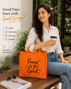 Bolsa de Yute Naranja con Cierre Magnético, Impresión Personalizada, Ecológica, Reutilizable, para Bodas, Exposiciones, Compras, Regalos, AMANI, Tamaño Pequeño - Product Image 1