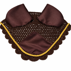 Equestrian Brown Crochet Fly Veil Gold trim Breathable Soft ear bonnet Protection horse Riding Accessories - Product Image 1