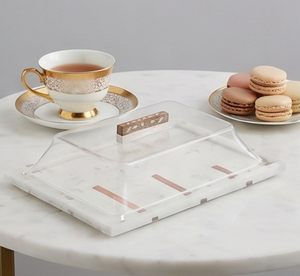 Plateau de service élégant à motif marbré avec accents en cuivre, design raffiné pour usage résidentiel, cadeau de mariage, surface alimentaire sécurisée pour le bureau - Product Image 2